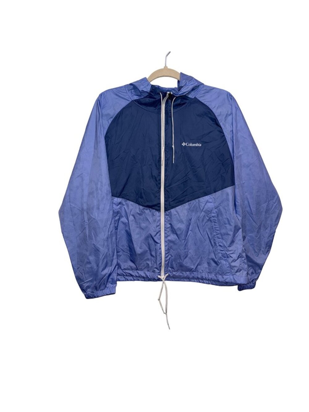 Columbia Womens Lightweight Blue Nylon Windbreaker Jacket With Hood Size L